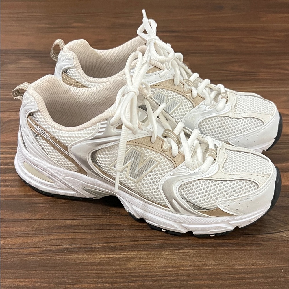 New Balance 530 Women's White and Tan Sneakers